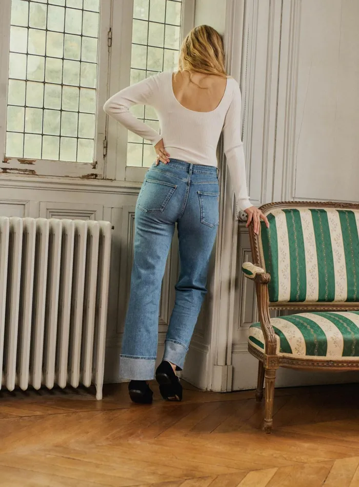 Petite Mendigote Denim Fw24 Pantalon Pietro A Revers Blue 8211 Women