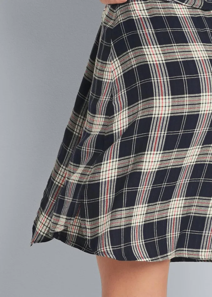 PLAID BUTTON DOWN DRESS Navy Multi Women VENUS Sundresses
