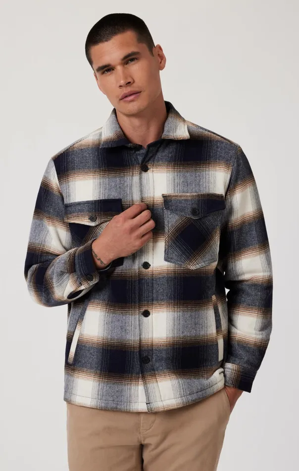 Plaid Shacket In Brown Check Men Mavi Jeans Shirts
