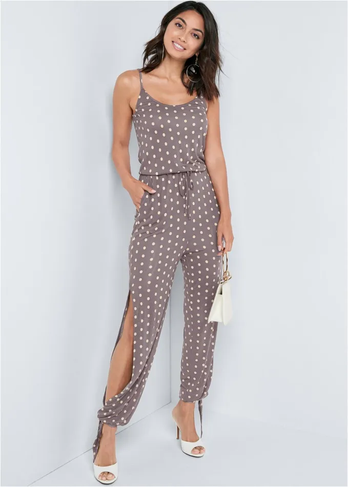 POLKA DOT JUMPSUIT Taupe Women VENUS Casual Jumpsuits and Rompers