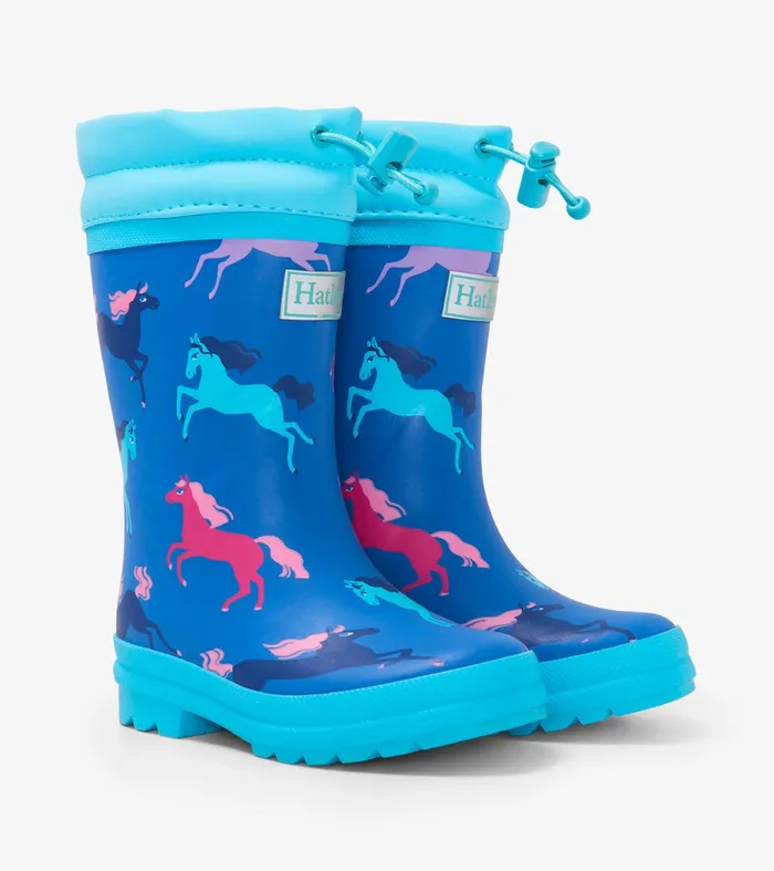 Prancing Horses Sherpa Lined Kids Rain Boots Hatley