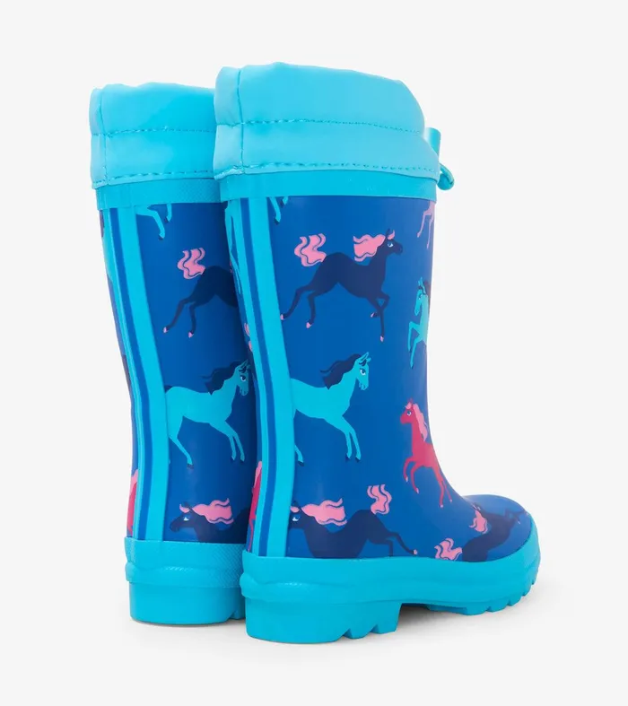 Prancing Horses Sherpa Lined Kids Rain Boots Hatley