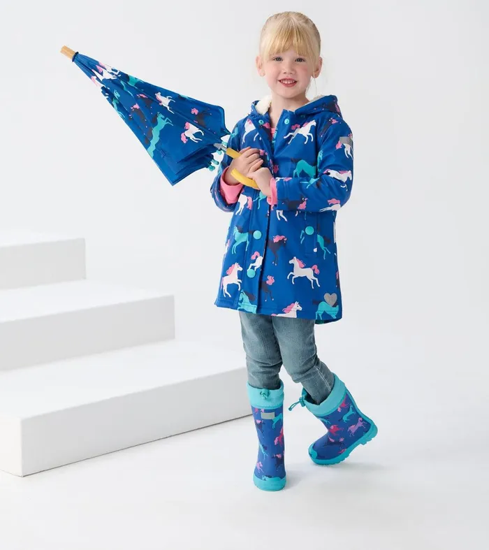 Prancing Horses Sherpa Lined Kids Rain Boots Hatley