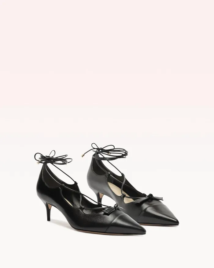 Pumps Women Alexandre Birman Slim Clarita Lace Up Pointed Toe Kitten Heels Black