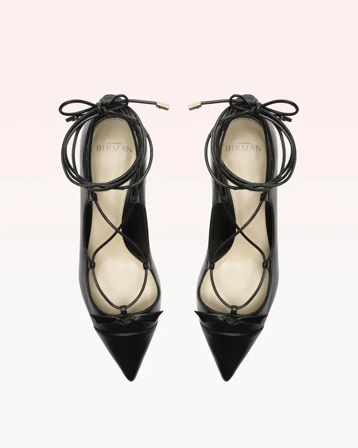 Pumps Women Alexandre Birman Slim Clarita Lace Up Pointed Toe Kitten Heels Black