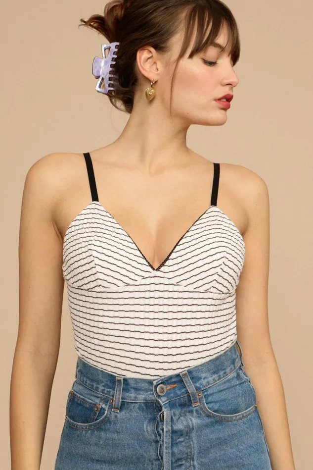 Rouje JOSEPH Bodysuit Creme Raye Women Tshirts and Tank Tops