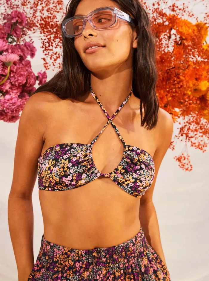 Roxy Bikini Tops Printed Beach Classics Triangle Bikini Top Anthracite Floral Daze 8211 Women