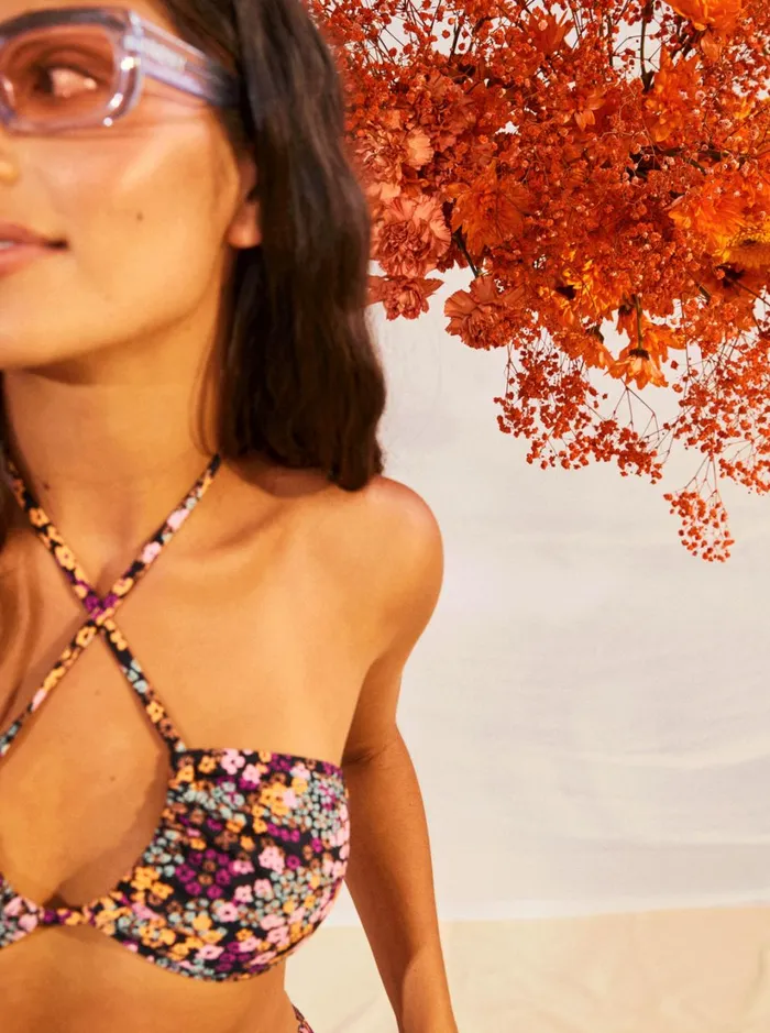 Roxy Bikini Tops Printed Beach Classics Triangle Bikini Top Anthracite Floral Daze 8211 Women
