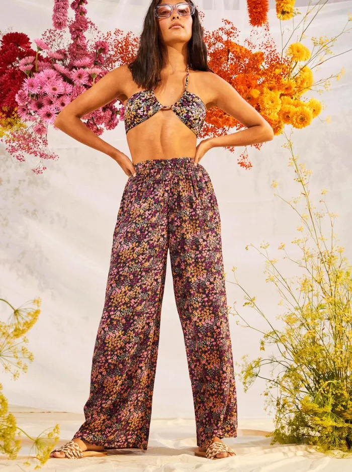 Roxy Bikini Tops Printed Beach Classics Triangle Bikini Top Anthracite Floral Daze 8211 Women