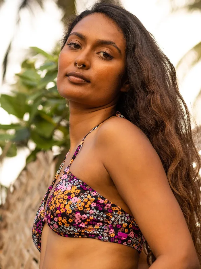 Roxy Bikini Tops Printed Beach Classics Triangle Bikini Top Anthracite Floral Daze 8211 Women