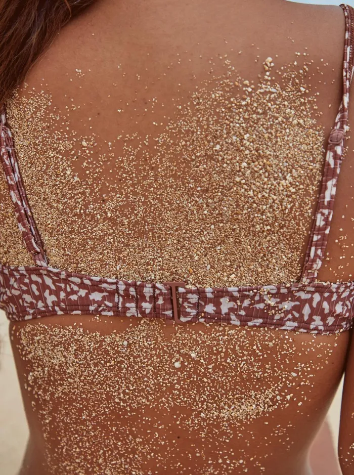 Roxy Bikinis Roxy Love The Surf Knot Printed Rib Bikini Top Rustic Brown Animalia Dots 8211 Women