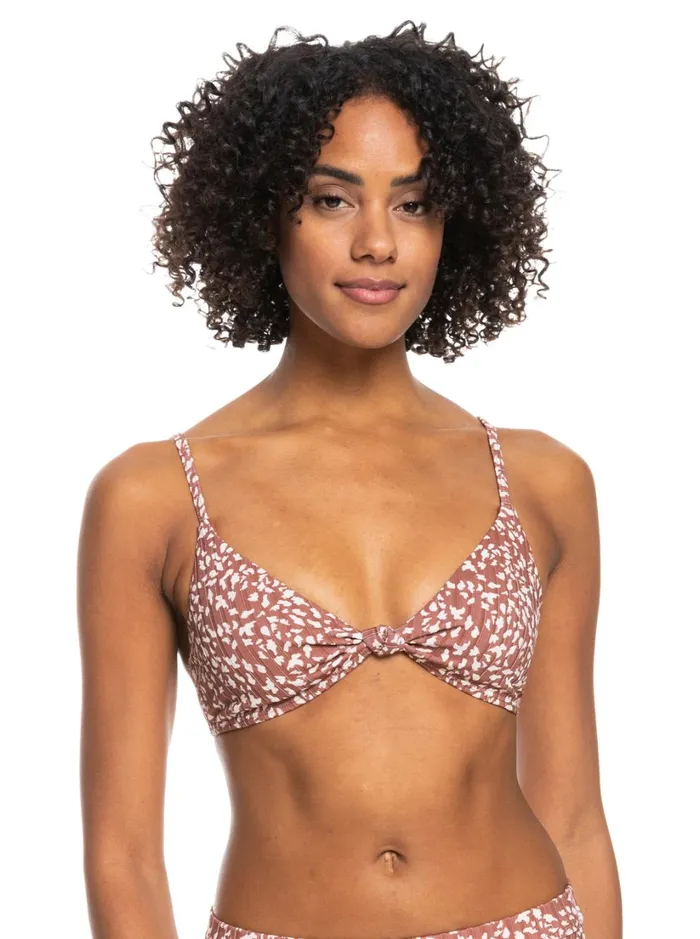 Roxy Bikinis Roxy Love The Surf Knot Printed Rib Bikini Top Rustic Brown Animalia Dots 8211 Women