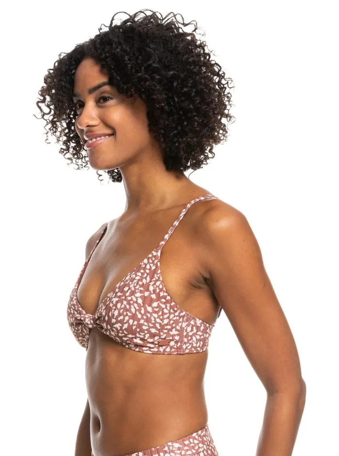 Roxy Bikinis Roxy Love The Surf Knot Printed Rib Bikini Top Rustic Brown Animalia Dots 8211 Women