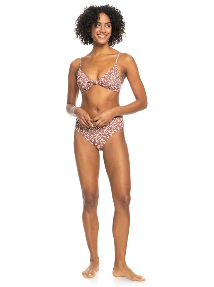 Roxy Bikinis Roxy Love The Surf Knot Printed Rib Bikini Top Rustic Brown Animalia Dots 8211 Women