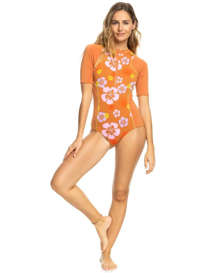 Roxy One Pieces SurfKindKate Short Sleeve OnePiece Swimsuit Sunburn Positivity Paradise 8211 Women