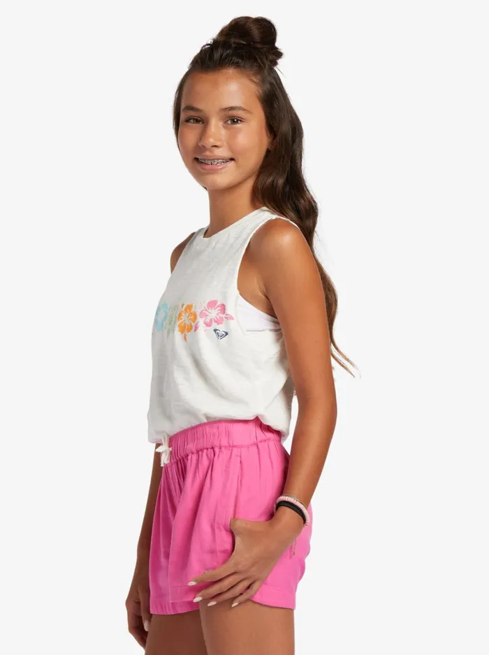 Roxy Skirts and Shorts Girl039s 416 Una Mattina Elastic Waist Shorts Shocking Pink 8211 Women