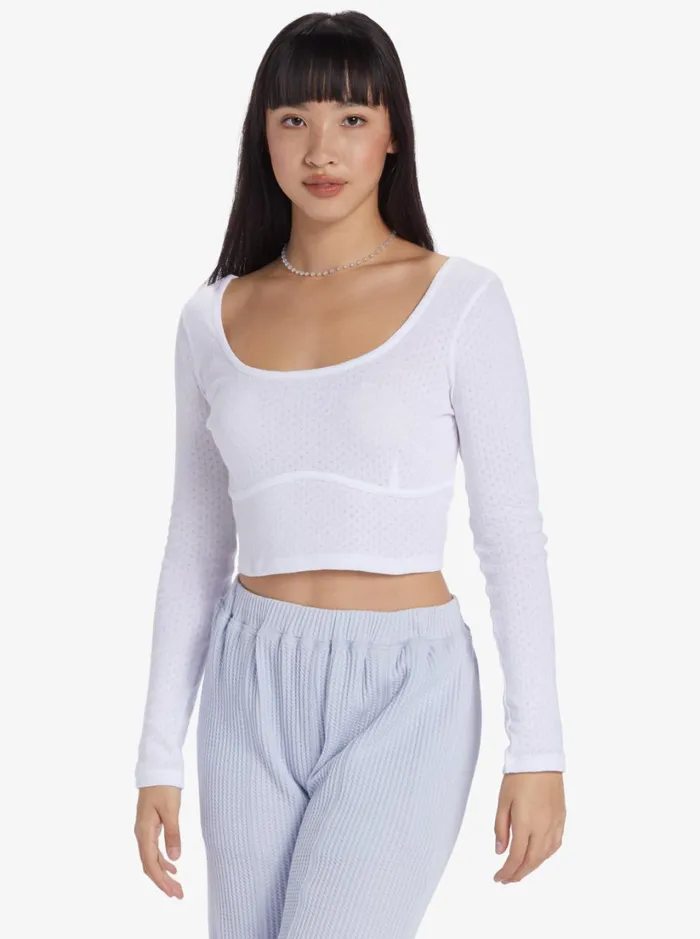 Roxy Tops Chloe Kim Pointelle Long Sleeve Knit Snow White 8211 Women