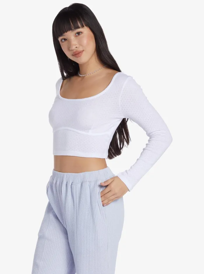 Roxy Tops Chloe Kim Pointelle Long Sleeve Knit Snow White 8211 Women