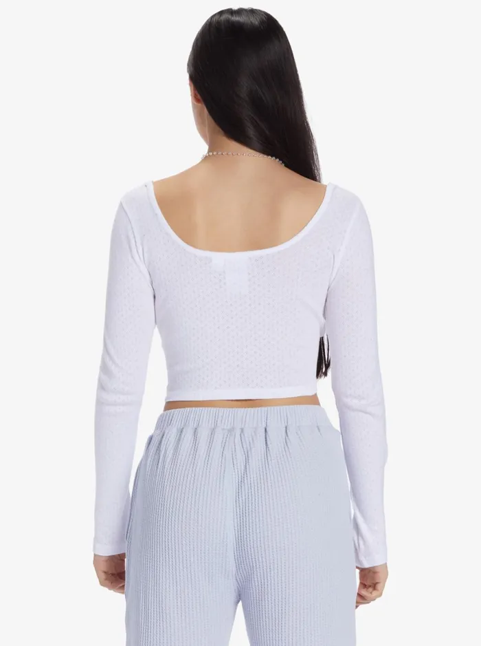 Roxy Tops Chloe Kim Pointelle Long Sleeve Knit Snow White 8211 Women
