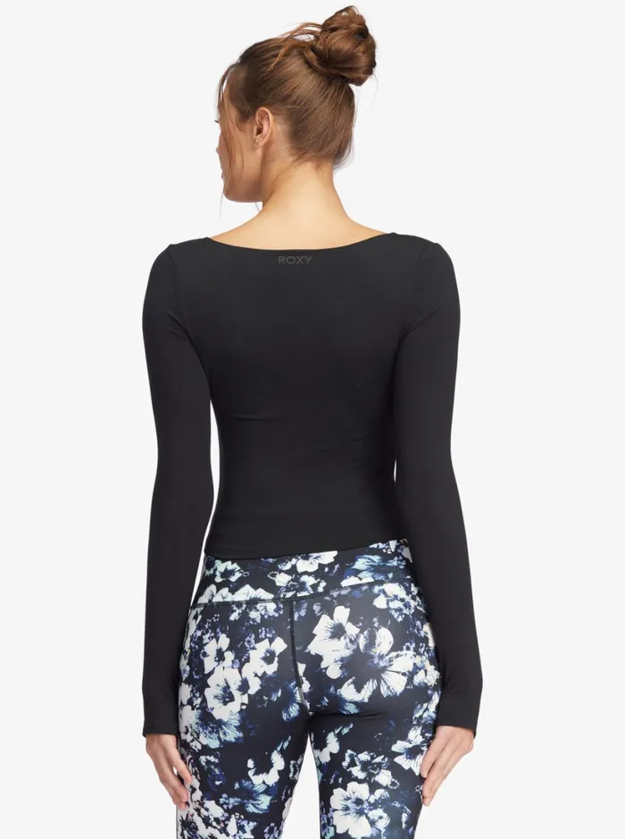 Roxy Tops Flirty Run Ruched Long Sleeve Sports Top Anthracite 8211 Women