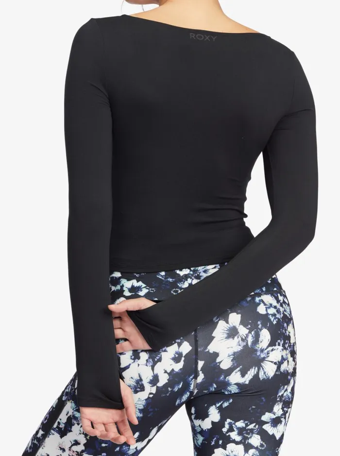 Roxy Tops Flirty Run Ruched Long Sleeve Sports Top Anthracite 8211 Women