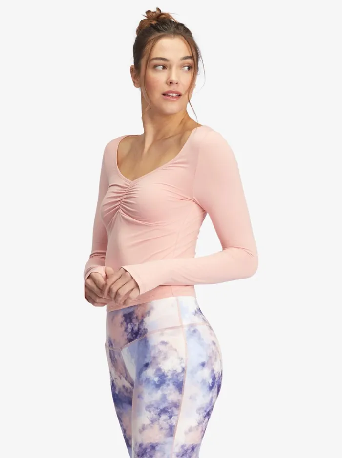 Roxy Tops Flirty Run Ruched Long Sleeve Sports Top Mellow Rose 8211 Women