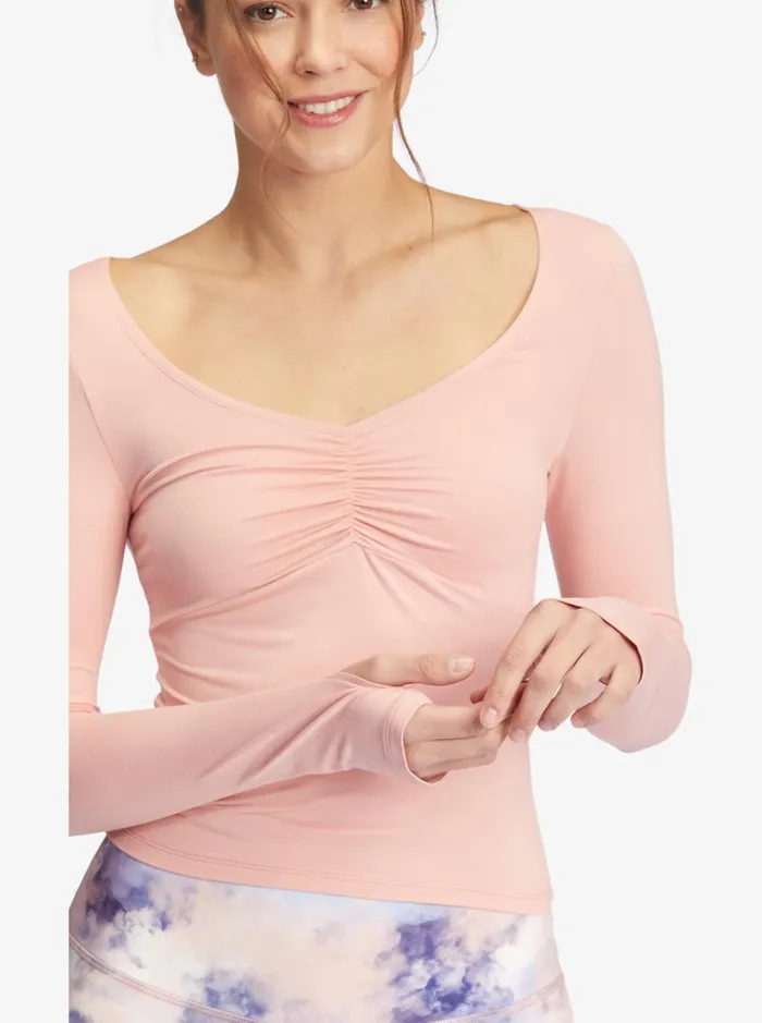 Roxy Tops Flirty Run Ruched Long Sleeve Sports Top Mellow Rose 8211 Women