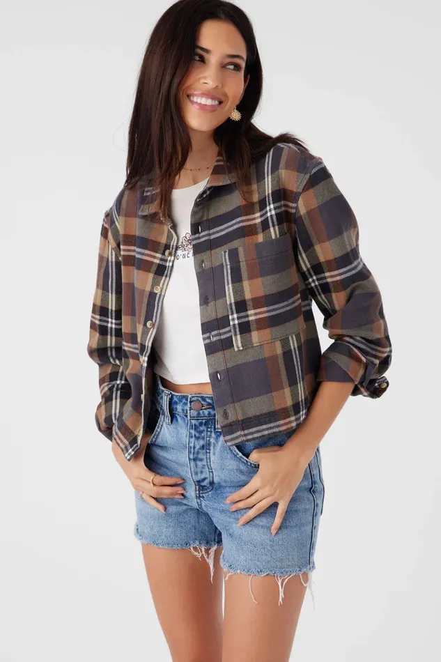 ROY FLANNEL CROPPED SHIRT Tobacc Brw Women O039NEILL Clothing