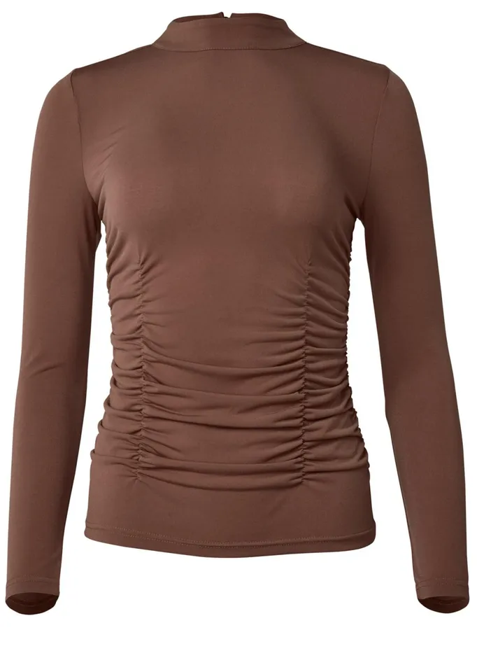 Ruched Mockneck Fitted Top Brown Women VENUS Venus Basics Tops