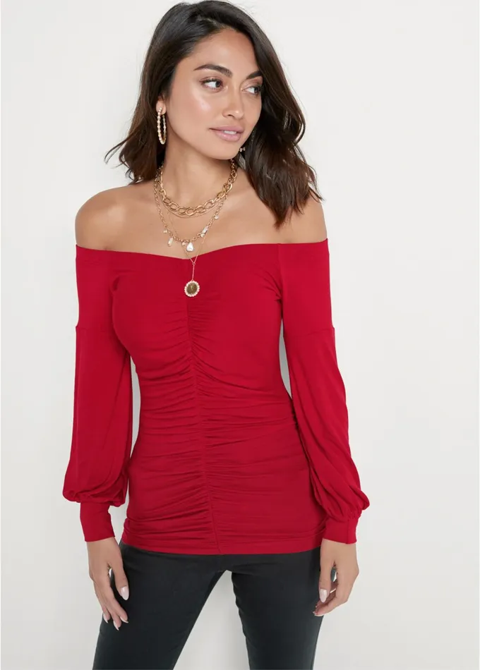 Ruched OfftheShoulder Top Red Women VENUS Night Out Tops