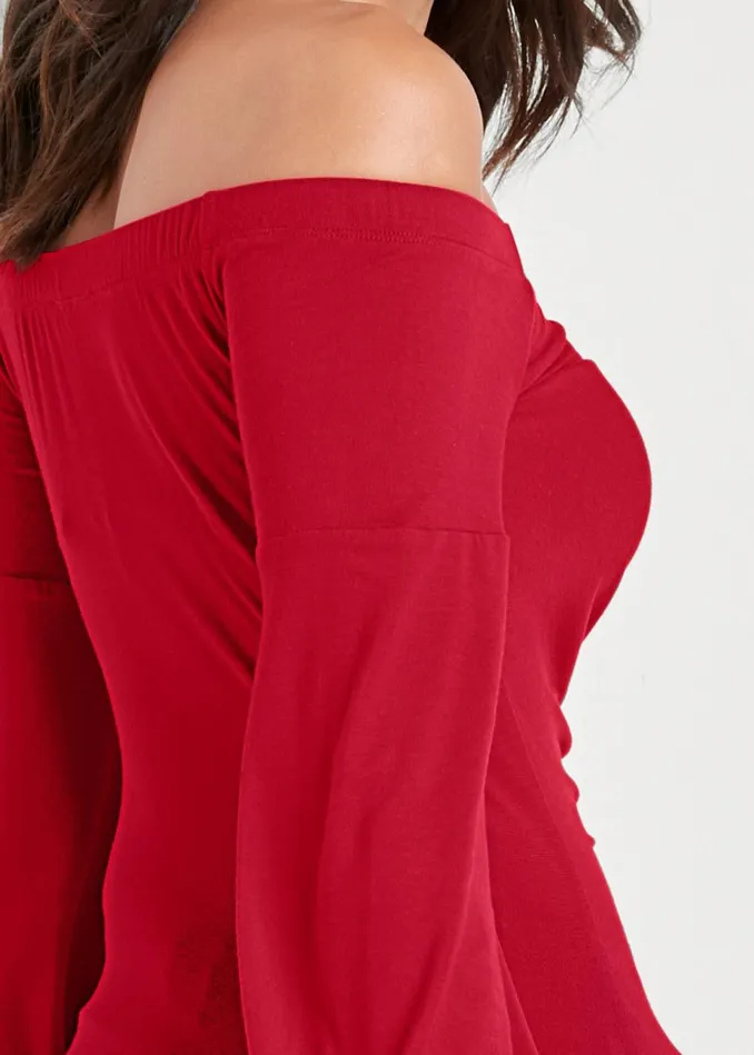 Ruched OfftheShoulder Top Red Women VENUS Night Out Tops