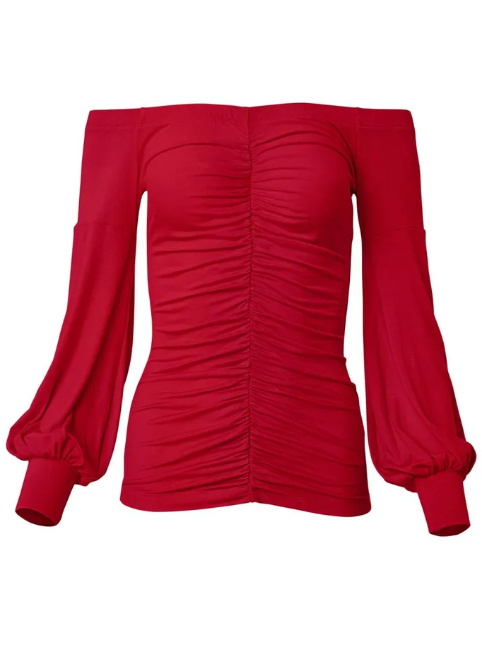 Ruched OfftheShoulder Top Red Women VENUS Night Out Tops