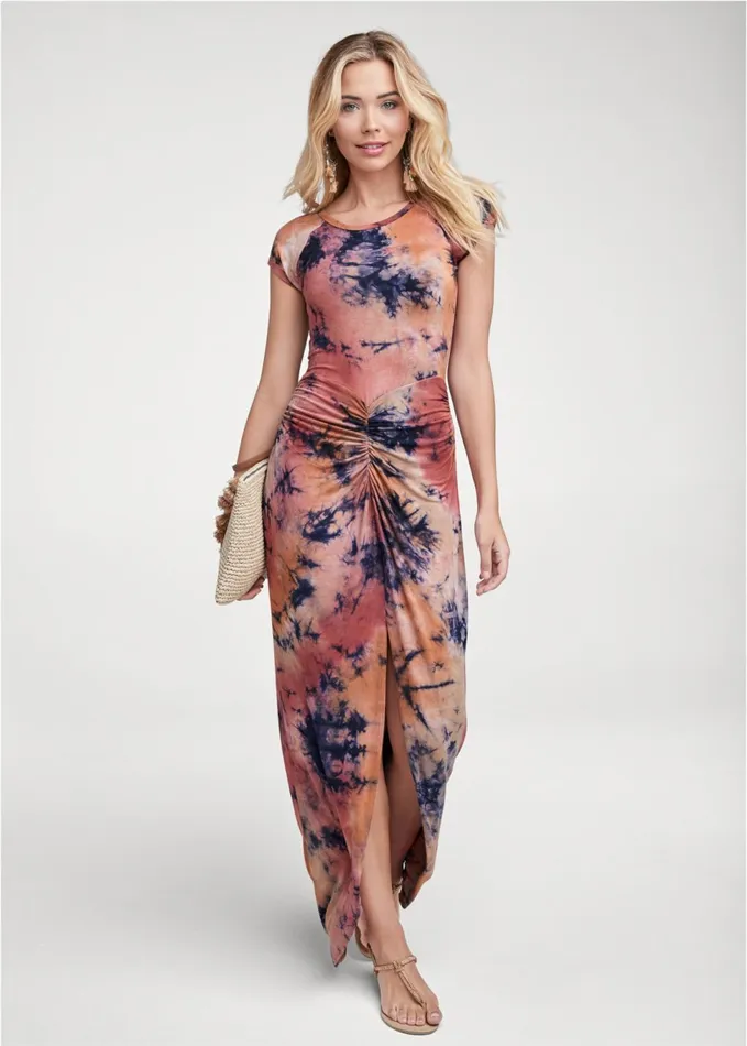 RUCHED TIE DYE MAXI DRESS Rust Multi Women VENUS Sundresses