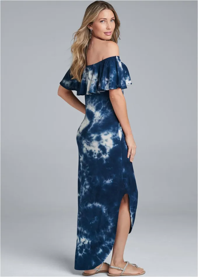 RUFFLE DETAIL MAXI DRESS Navy Multi Women VENUS Sundresses