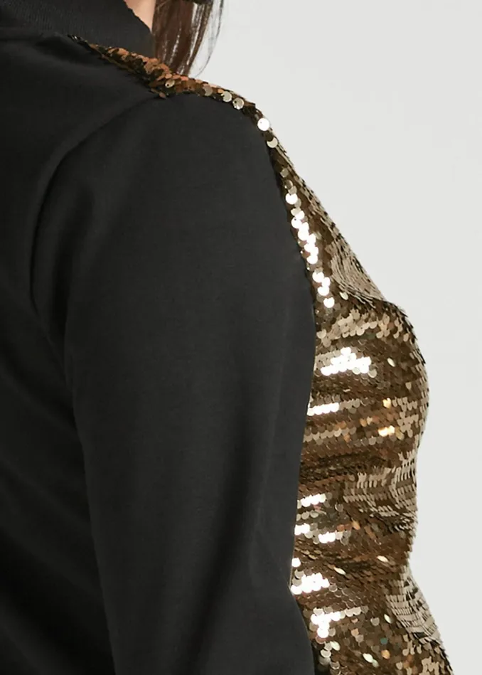 SEQUIN BOMBER JACKET Black and Gold Women VENUS Jackets