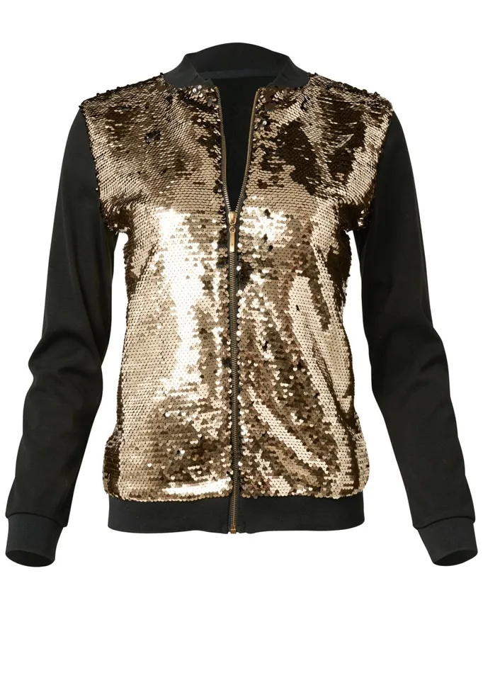 SEQUIN BOMBER JACKET Black and Gold Women VENUS Jackets