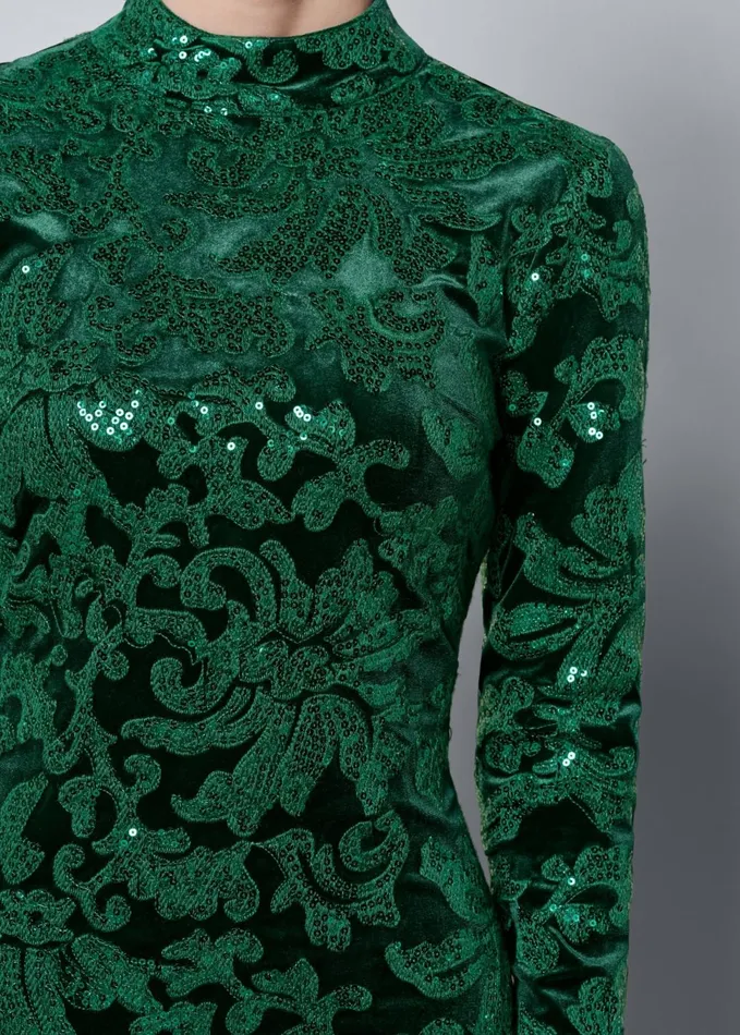 SEQUIN DETAIL VELVET DRESS Dark Green Women VENUS Short Dresses