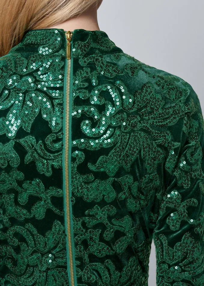 SEQUIN DETAIL VELVET DRESS Dark Green Women VENUS Short Dresses