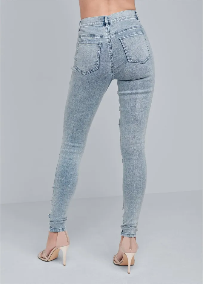 SEQUIN MESH DETAIL JEANS Light Wash Women VENUS Novelty Jeans