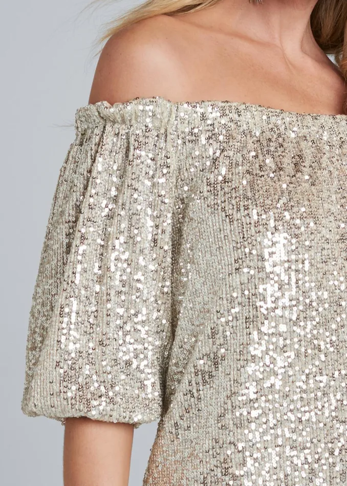 Sequin OffTheShoulder Dress Silver Women VENUS Short Dresses