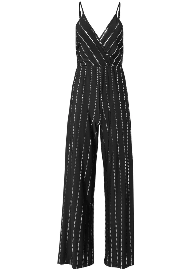 SEQUIN PINSTRIPE JUMPSUIT Black Women VENUS Occasion Jumpsuits and Rompers