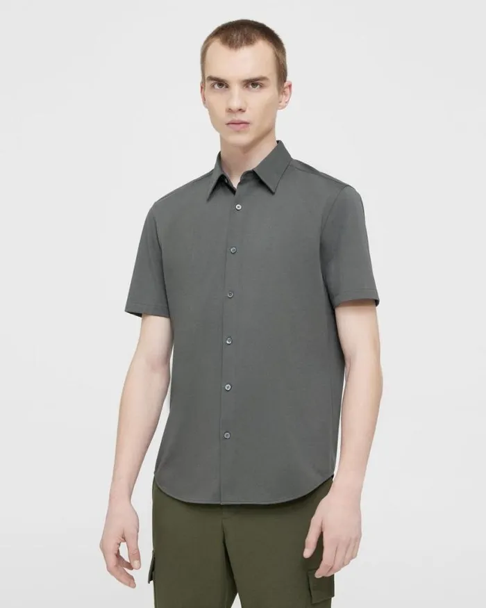 Shirts Men Theory Irving ShortSleeve Shirt In Structure Knit Dark Olive