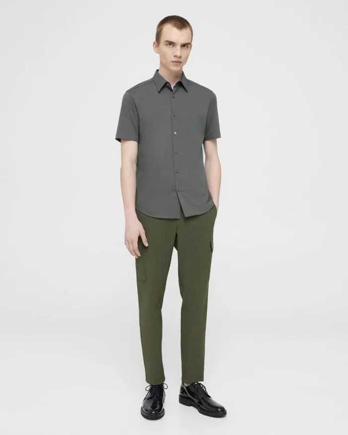 Shirts Men Theory Irving ShortSleeve Shirt In Structure Knit Dark Olive Shirts Men Theory Irving ShortSleeve Shirt In Structure Knit Dark Olive