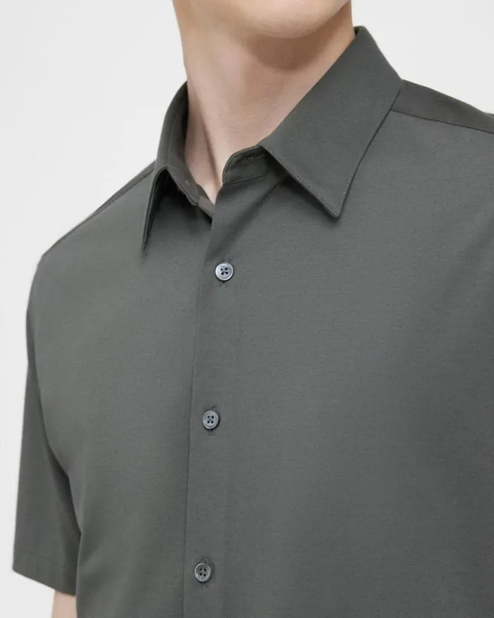 Shirts Men Theory Irving ShortSleeve Shirt In Structure Knit Dark Olive Shirts Men Theory Irving ShortSleeve Shirt In Structure Knit Dark Olive