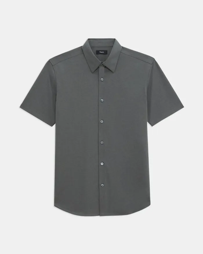 Shirts Men Theory Irving ShortSleeve Shirt In Structure Knit Dark Olive Shirts Men Theory Irving ShortSleeve Shirt In Structure Knit Dark Olive