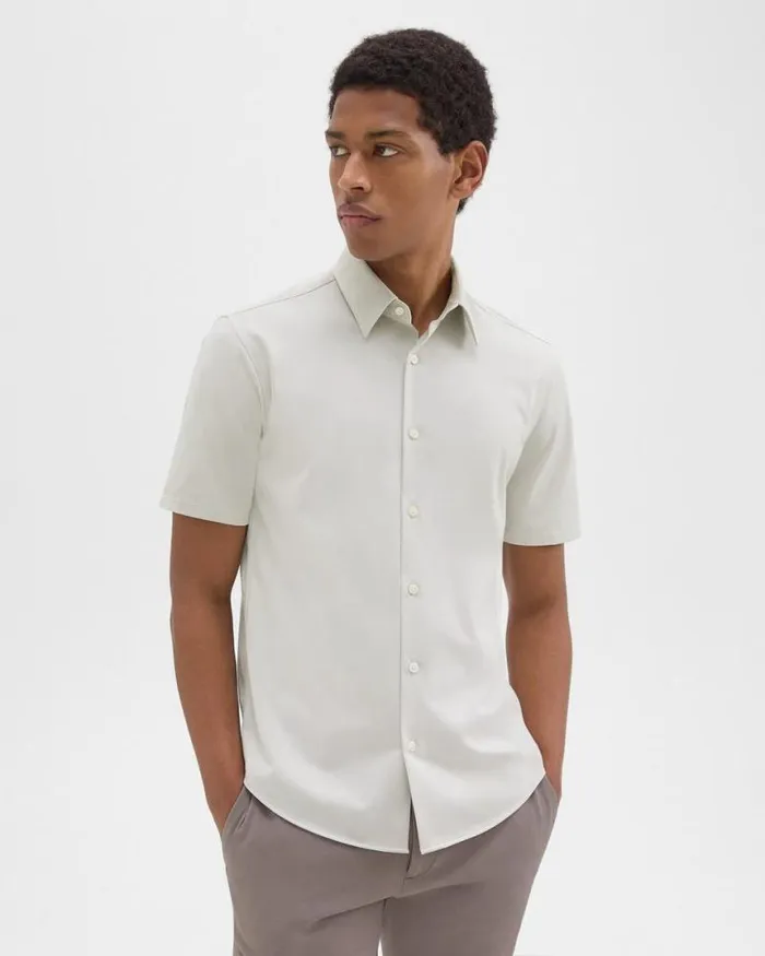 Shirts Men Theory Irving ShortSleeve Shirt In Structure Knit Limestone