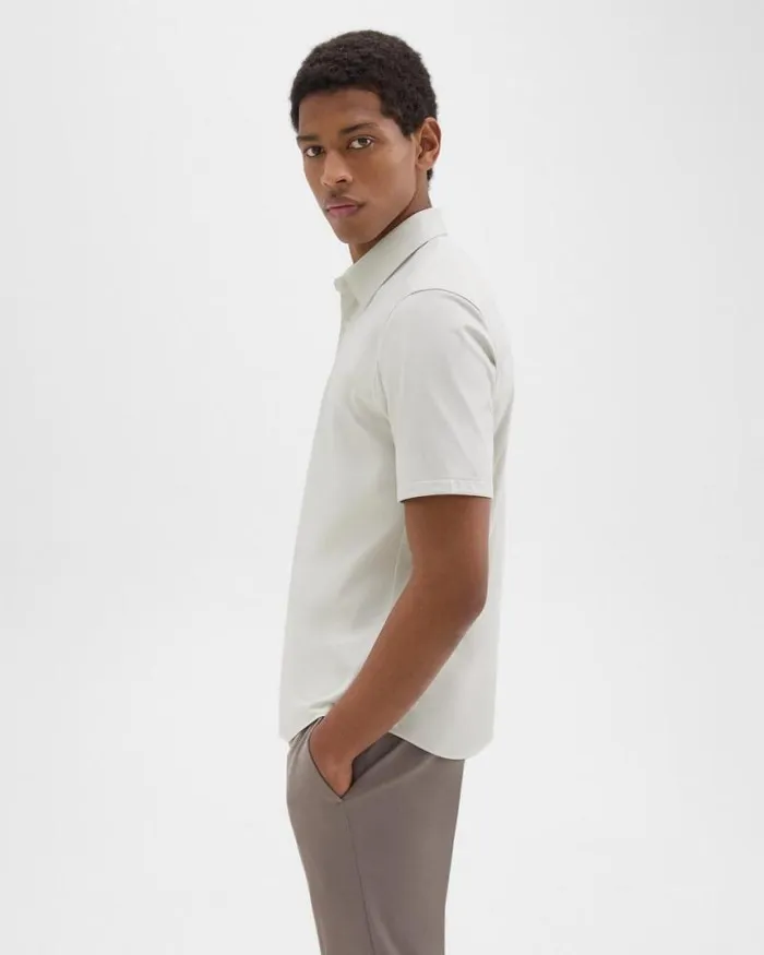 Shirts Men Theory Irving ShortSleeve Shirt In Structure Knit Limestone