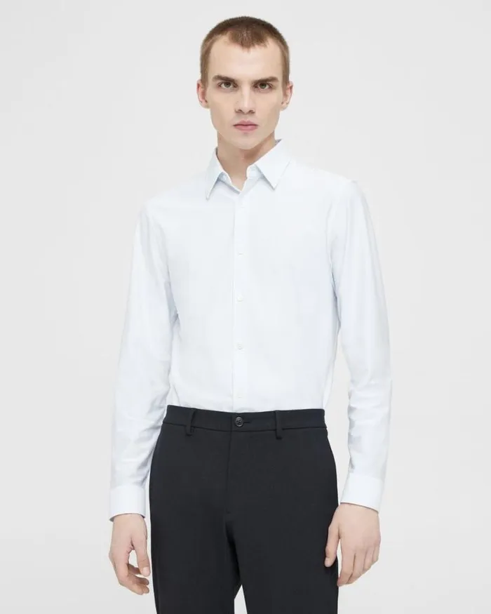 Shirts Men Theory Sylvain Shirt In Striped Cotton Blend Whiteolympic