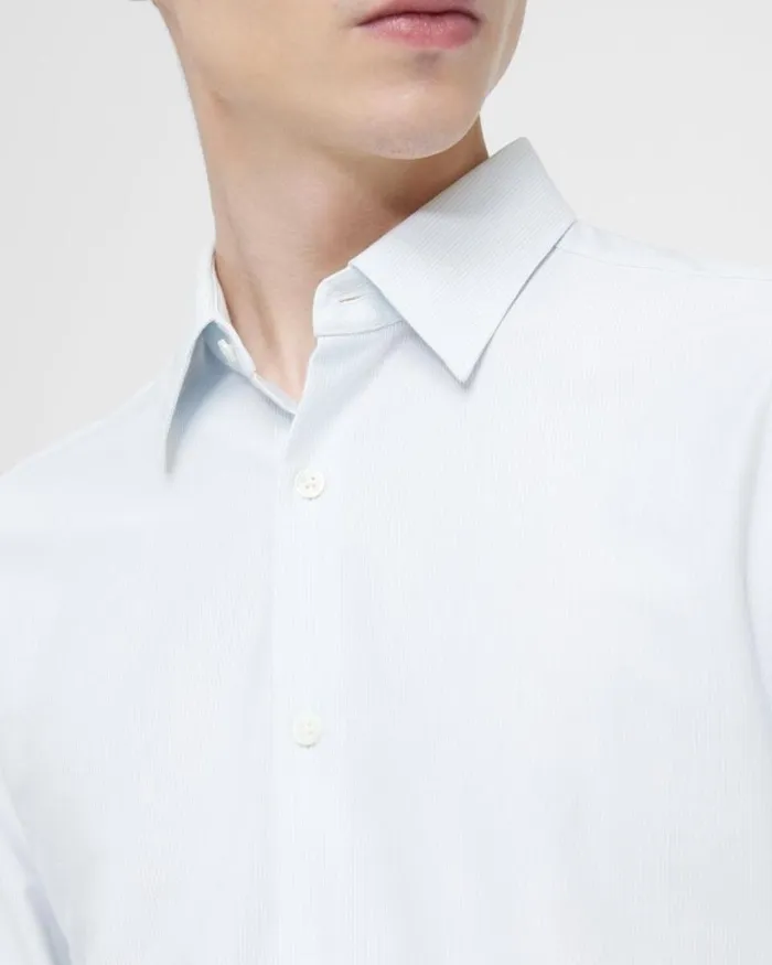 Shirts Men Theory Sylvain Shirt In Striped Cotton Blend Whiteolympic