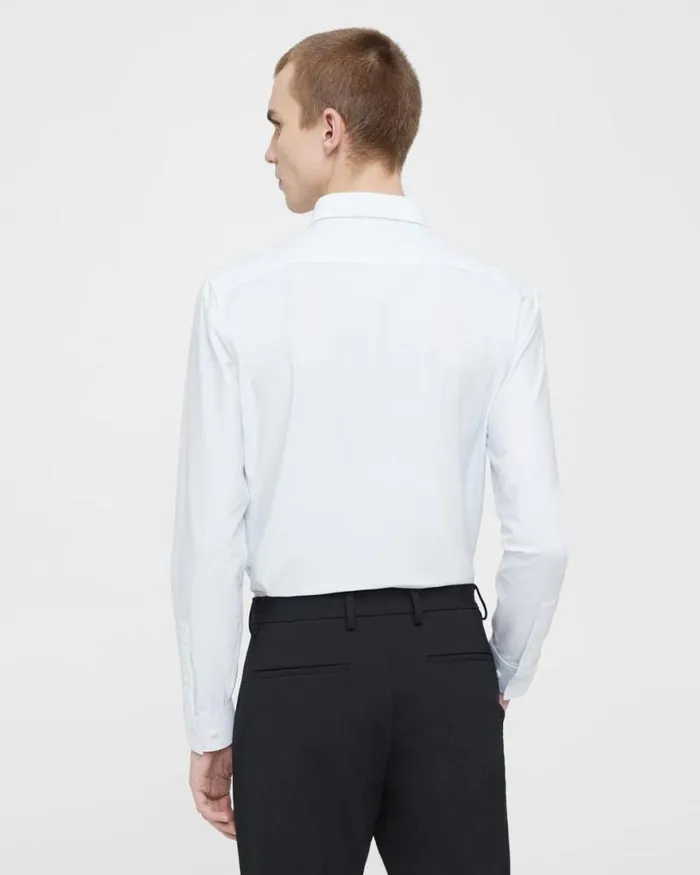 Shirts Men Theory Sylvain Shirt In Striped Cotton Blend Whiteolympic